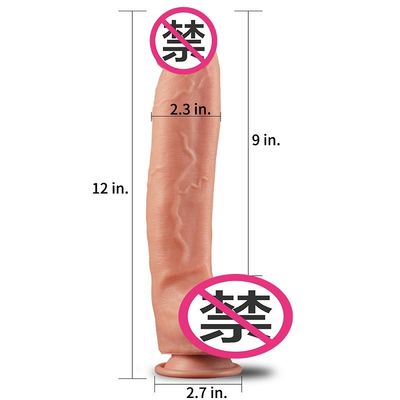 Dildo üzerinde 12 inç Çift Katmanlı Silikon Gerçekçi Horoz su geçirmez kayış