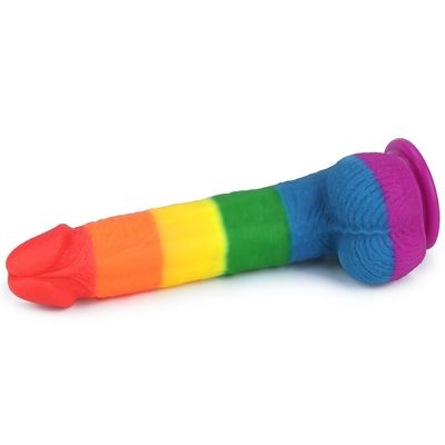 Sıvı Silikon 22.5cm Gökkuşağı Yapay Penis Seks Oyuncak Vantuzlu Sahte Penis