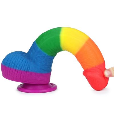 Sıvı Silikon 22.5cm Gökkuşağı Yapay Penis Seks Oyuncak Vantuzlu Sahte Penis